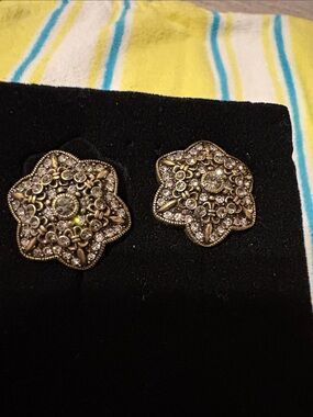 Heidi Daus Gold-Tone Floral Crystal Button Earrings